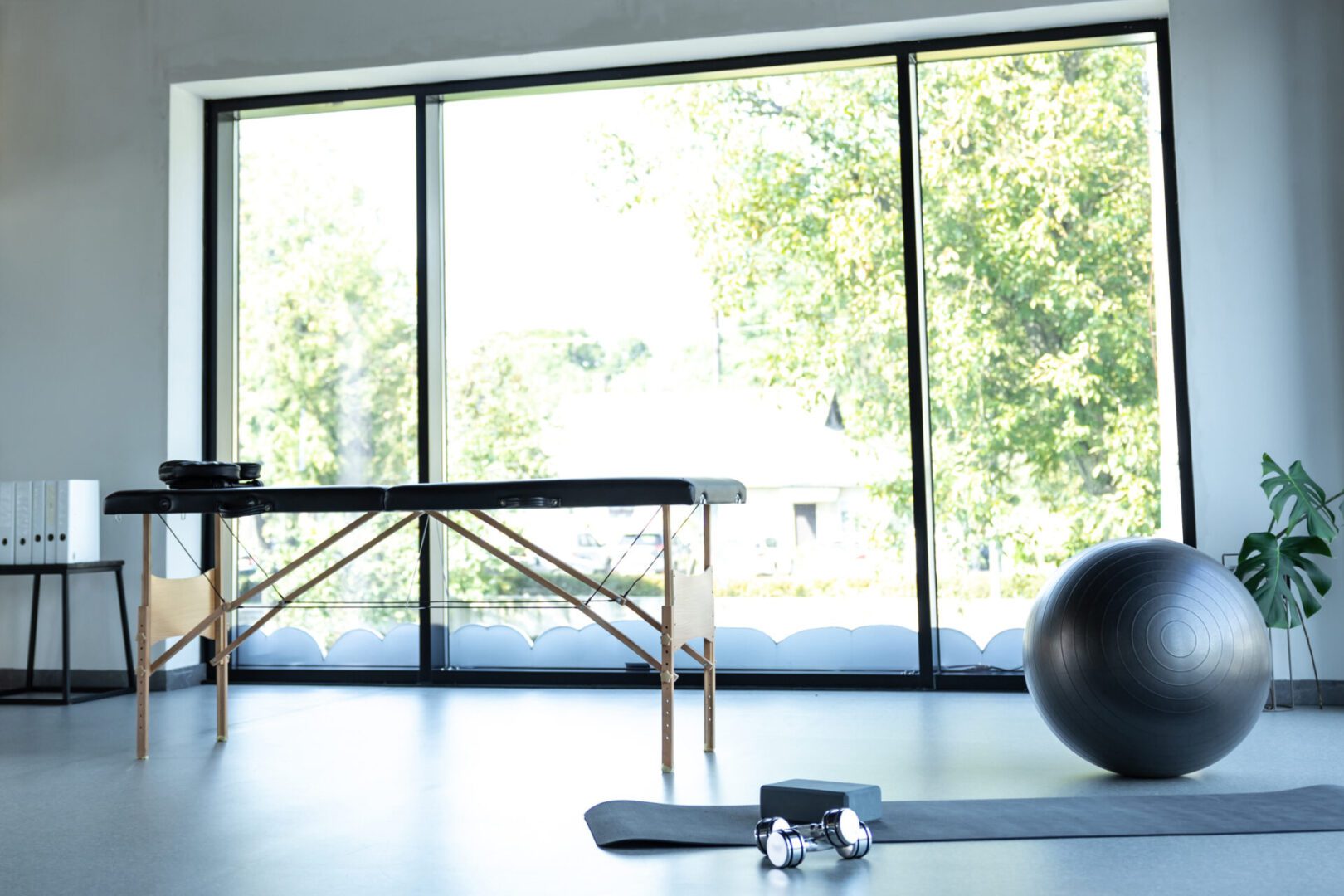 Empty special medical equipment for physical therapist training in physiotherapy room at hospital