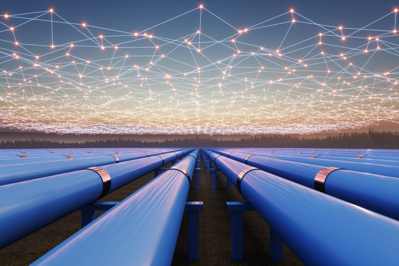 Digital Network Visualization Above Industrial Pipelines