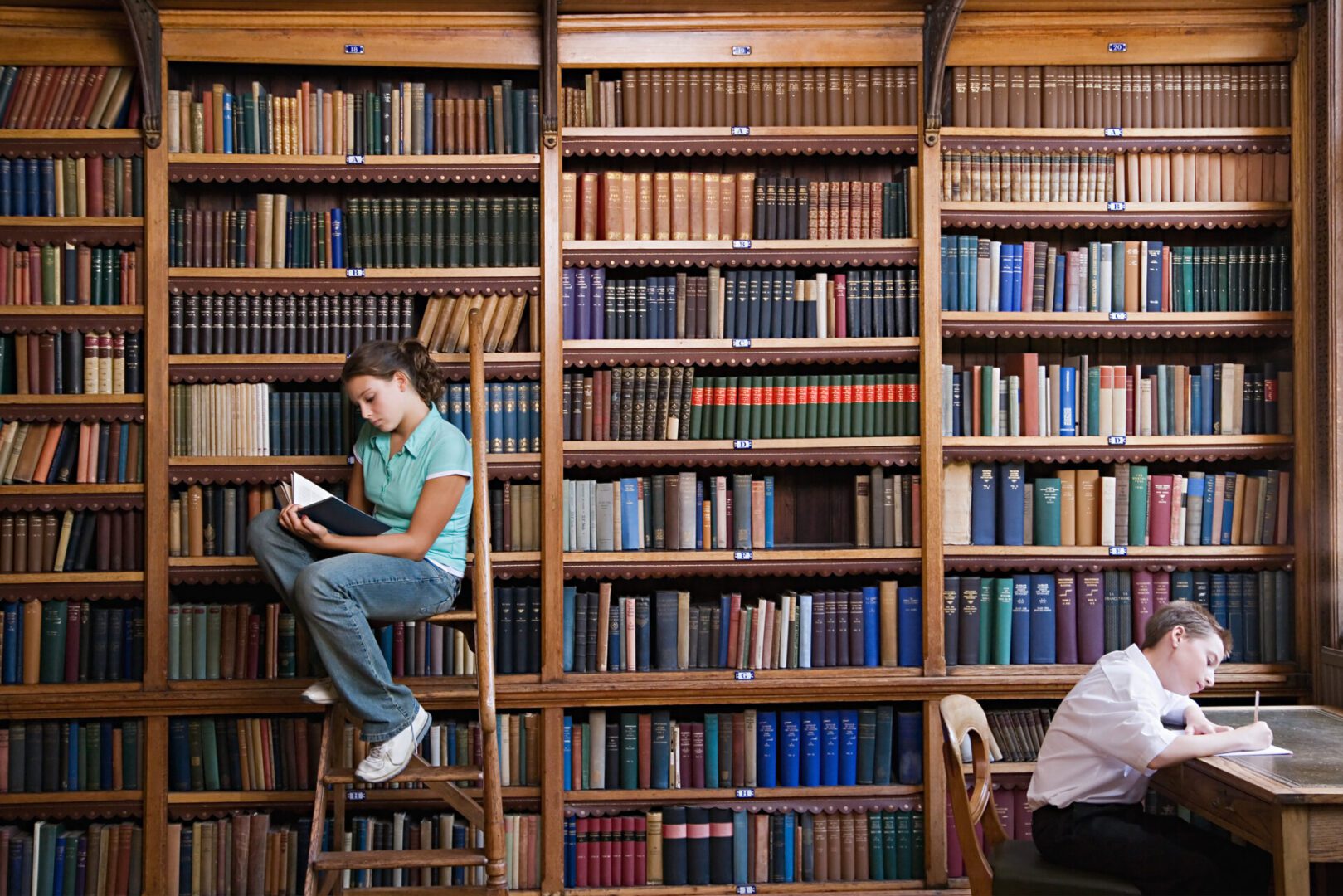 School students in the library