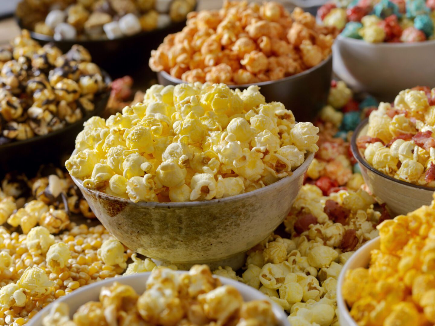 Favorite popcorn toppings, Butter, Cheddar, Smores, Caramel, Candied, Hot and Spicy and Chocolate Peanut